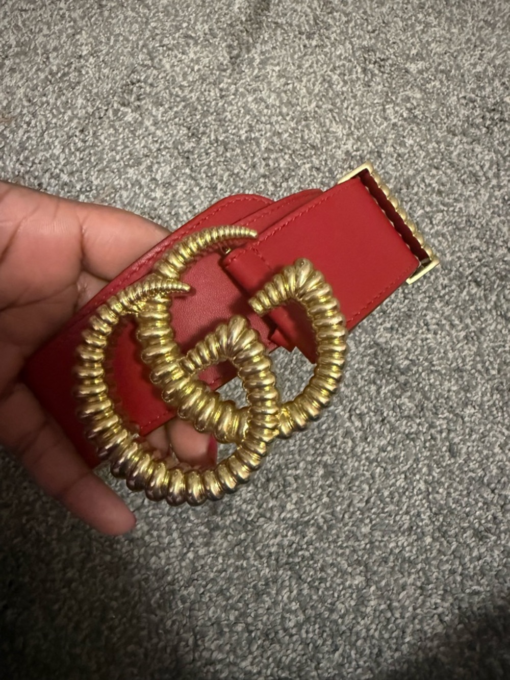 Gucci Red Marmot Leather Belt Gold Double Size 75 - Picture 2 of 6